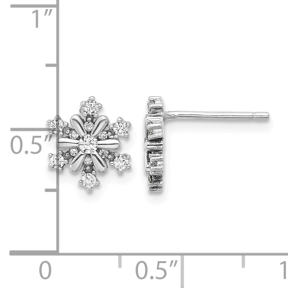 Sterling Silver Rhodium-plated CZ Snowflake Post Earrings