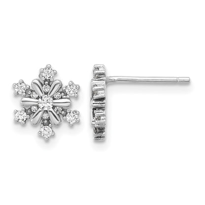 Sterling Silver Rhodium-plated CZ Snowflake Post Earrings
