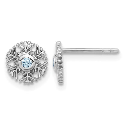 Sterling Silver Rhodium-plated Aqua CZ Snowflake Post Earrings