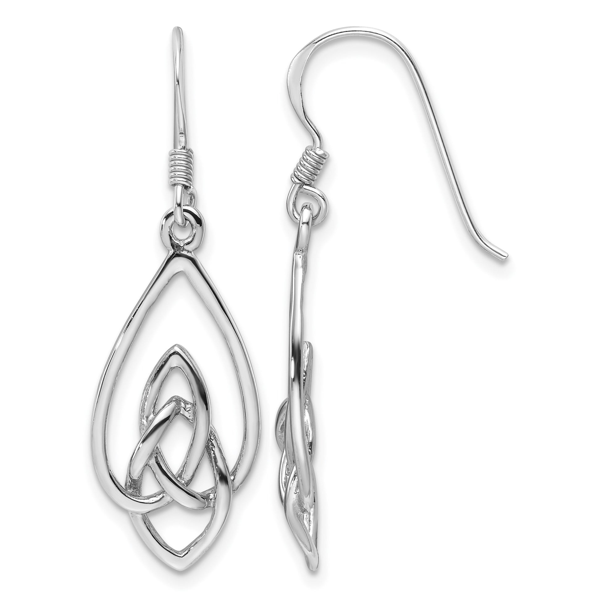 Sterling Silver Rhodium-Plated Polished Dangle Celtic Knot Design Earrings