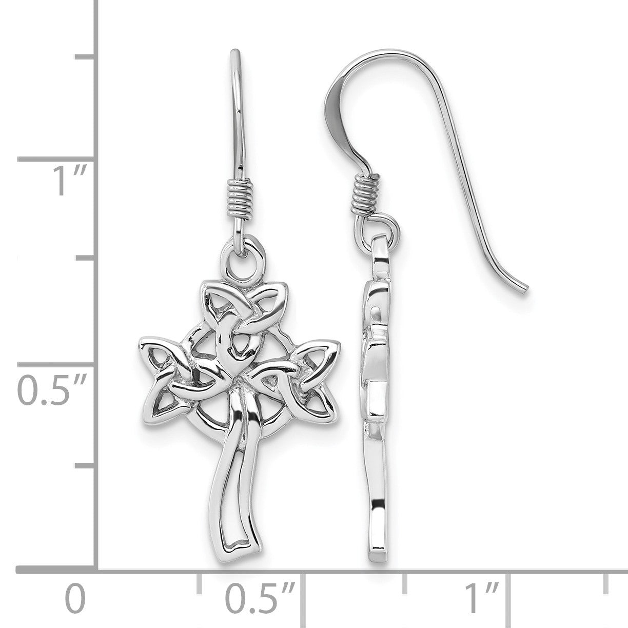 Sterling Silver Rhodium-Plated Polished Celtic Cross Dangle Earrings
