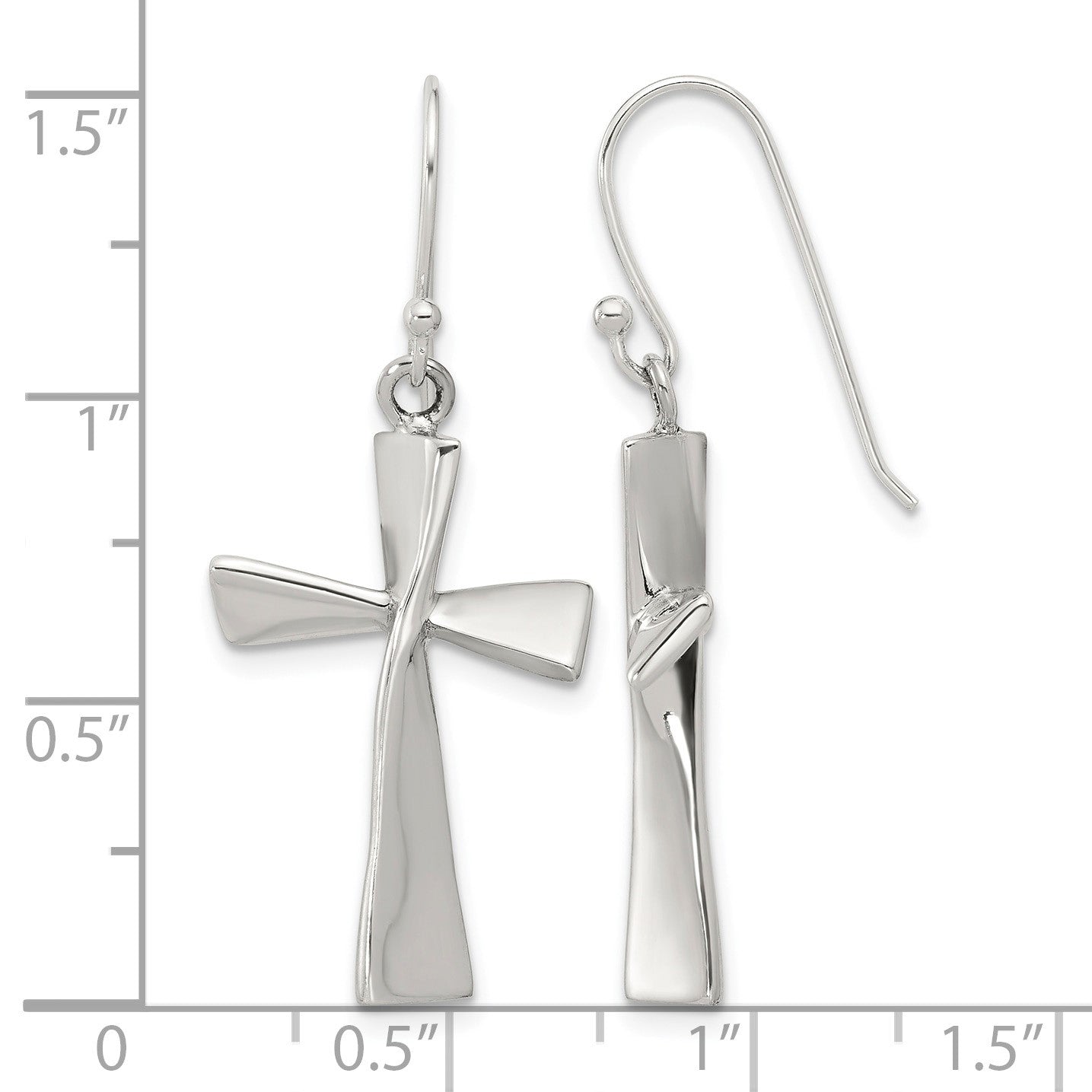 Sterling Silver Polished Cross Dangle Earrings