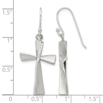 Sterling Silver Polished Cross Dangle Earrings