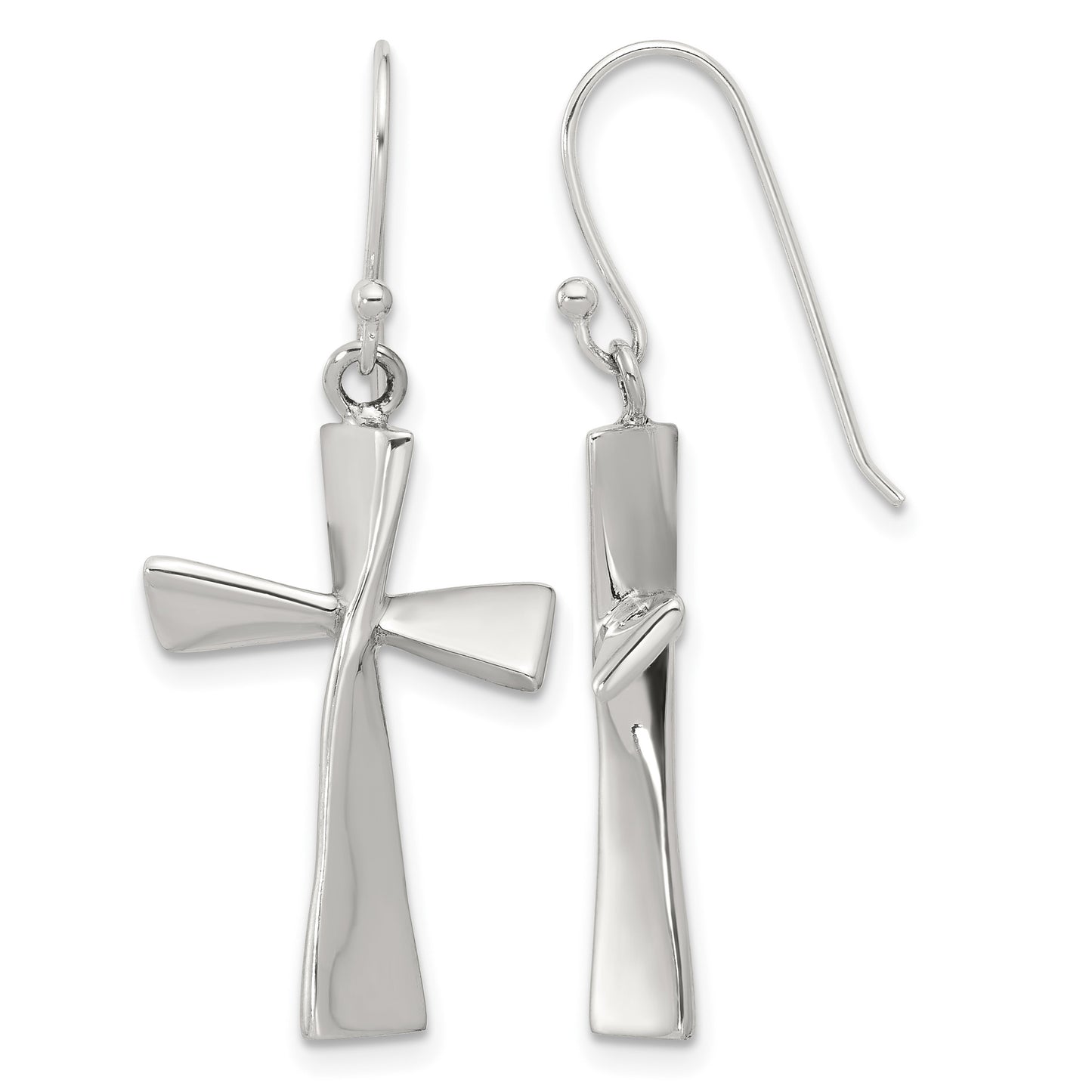 Sterling Silver Polished Cross Dangle Earrings