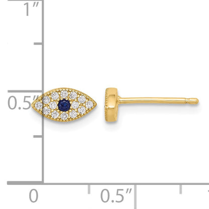 Sterling Silver Gold-tone CZ & Synthetic Blue Spinel Evil Eye Post Earrings