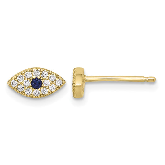 Sterling Silver Gold-tone CZ & Synthetic Blue Spinel Evil Eye Post Earrings