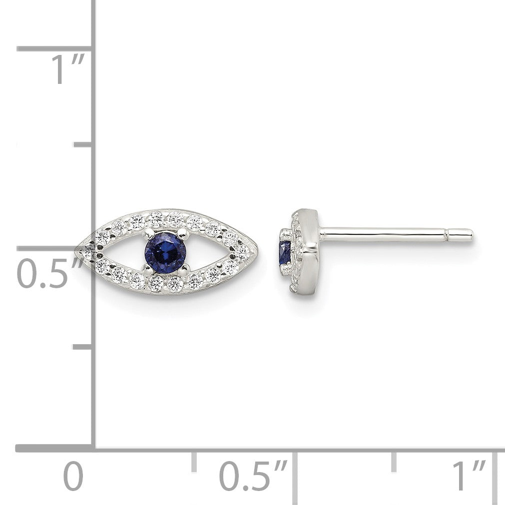 Sterling Silver E-Coating Polished Blue & White CZ Evil Eye Post Earrings