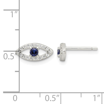 Sterling Silver E-Coating Polished Blue & White CZ Evil Eye Post Earrings