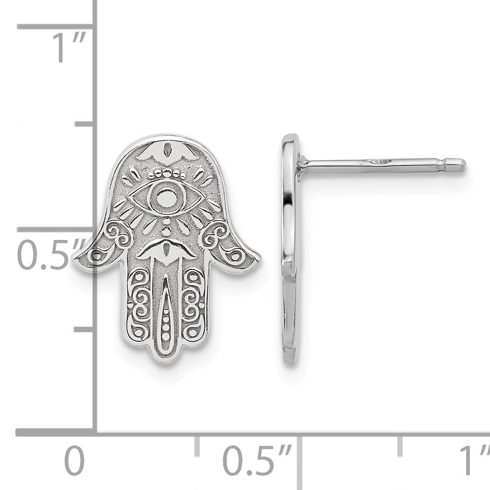 Sterling Silver Polished Designed Hamsa Post Earrings