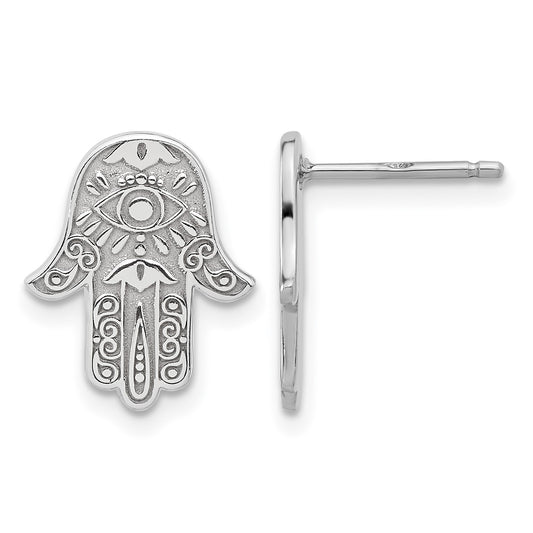 Sterling Silver Polished Designed Hamsa Post Earrings