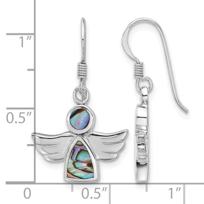 Sterling Silver Rhodium-plated Polished Abalone Angel Dangle Earrings