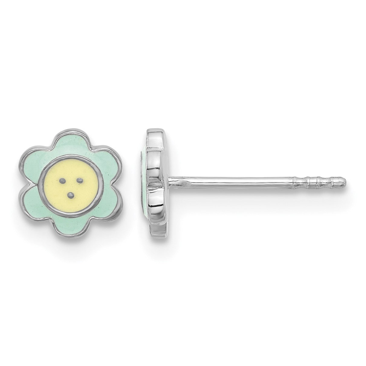 Sterling Silver Rhodium-plated Enamel Flower Children's Post Earrings