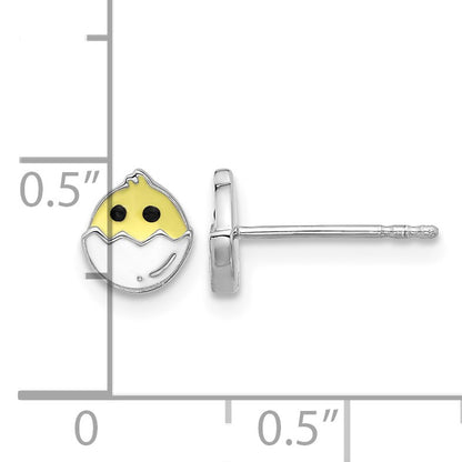 Sterling Silver Rhodium-plated Enamel Chick in Egg Children's Post Earrings