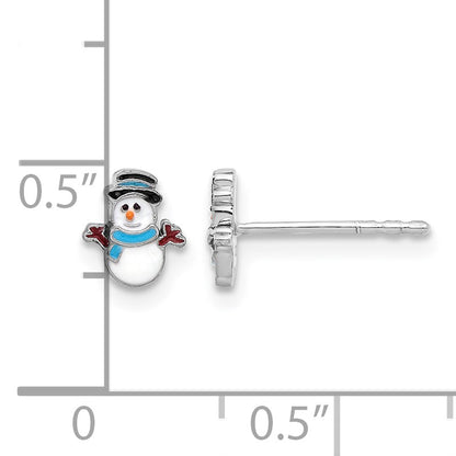 Sterling Silver Rhodium-plated Enamel Snowman Children's Post Earrings