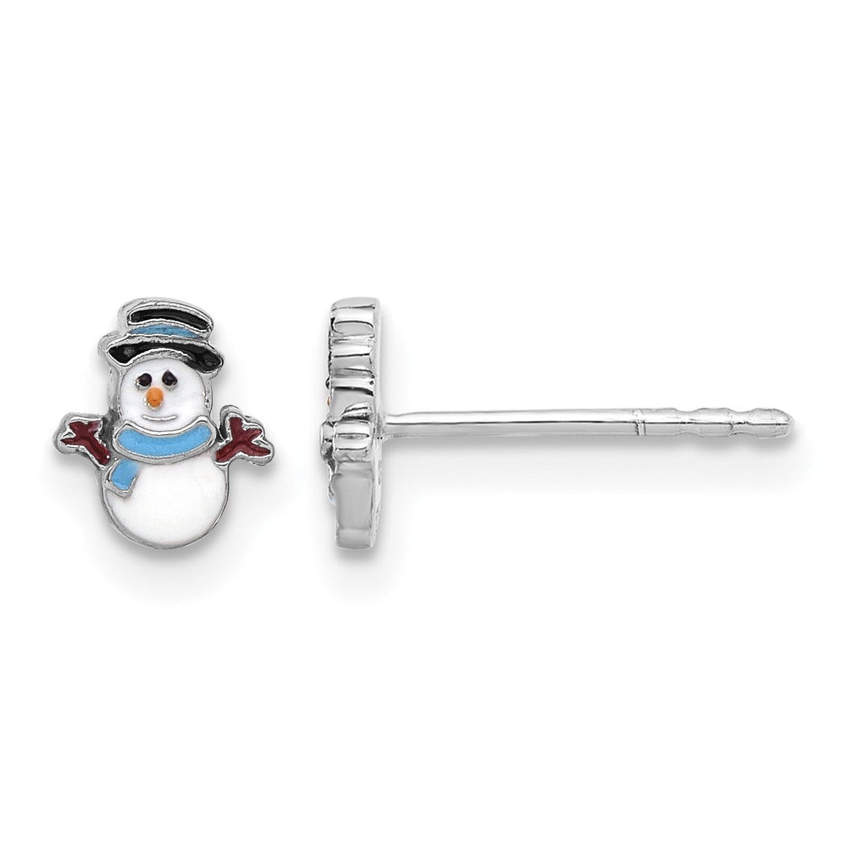 Sterling Silver Rhodium-plated Enamel Snowman Children's Post Earrings