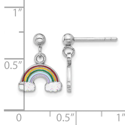 Sterling Silver Rhodium-plated Polished & Enameled w/ Glitter Rainbow Children's Post Dangle Earrings