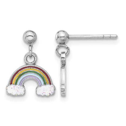 Sterling Silver Rhodium-plated Polished & Enameled w/ Glitter Rainbow Children's Post Dangle Earrings
