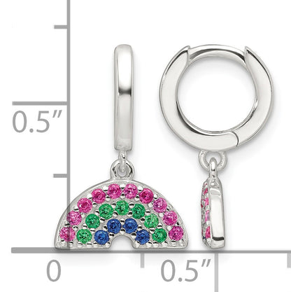 Sterling Silver E-Coating Polished Multicolor CZ Dangle Rainbow Children's Round Hoop Earrings