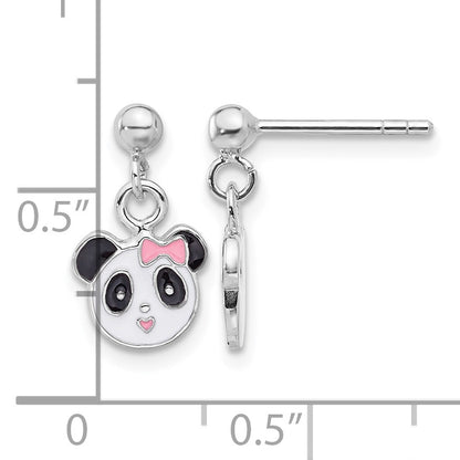 Sterling Silver Rhodium-plated Polished & Multi-color Enameled Panda Children's Post Dangle Earrings