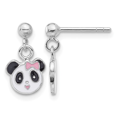 Sterling Silver Rhodium-plated Polished & Multi-color Enameled Panda Children's Post Dangle Earrings