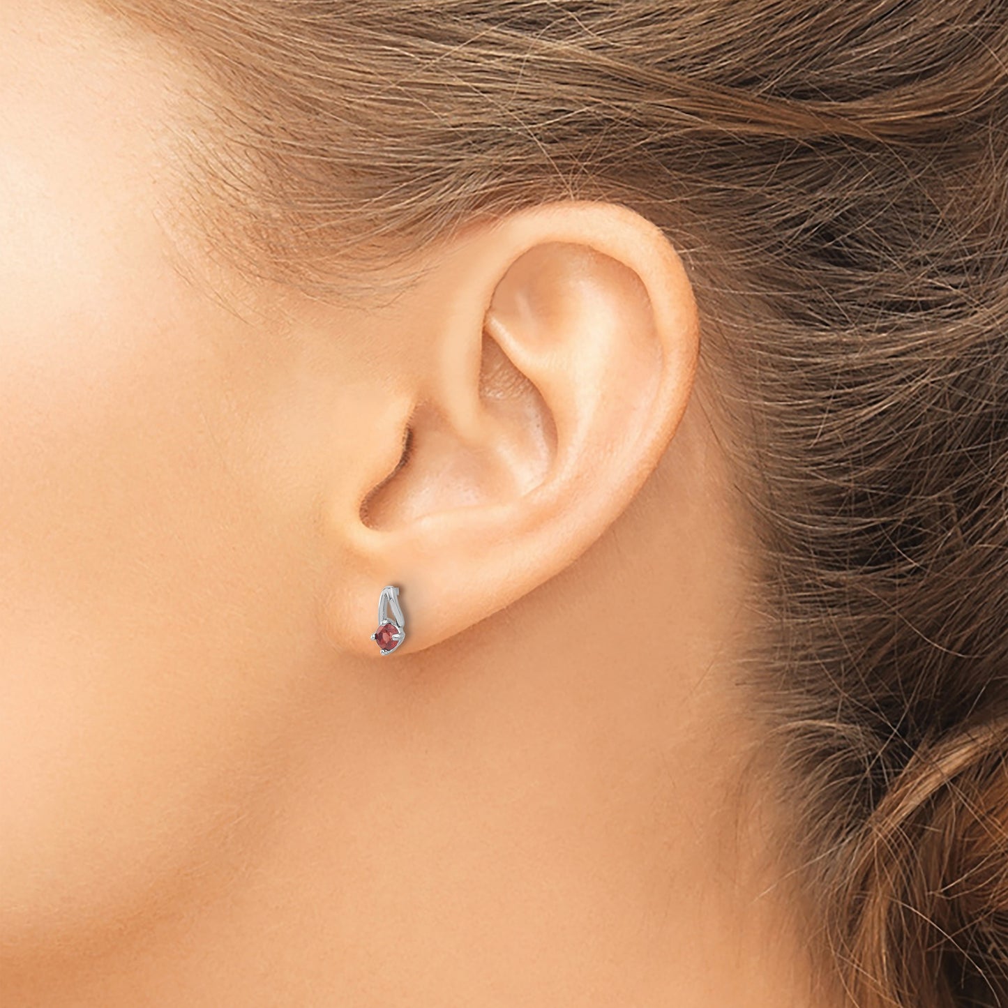 Sterling Silver Rhodium-plated Garnet Post Earrings