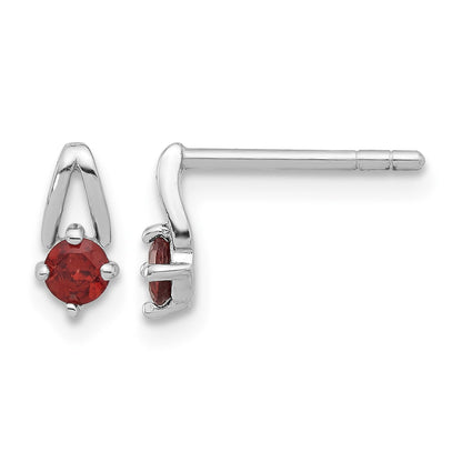 Sterling Silver Rhodium-plated Garnet Post Earrings
