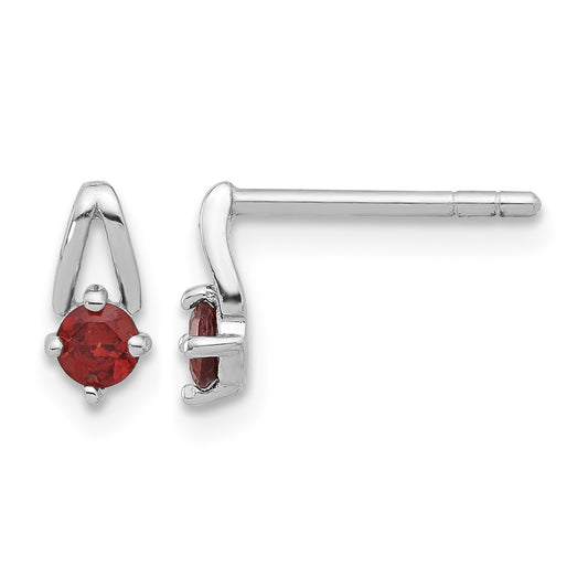 Sterling Silver Rhodium-plated Garnet Post Earrings