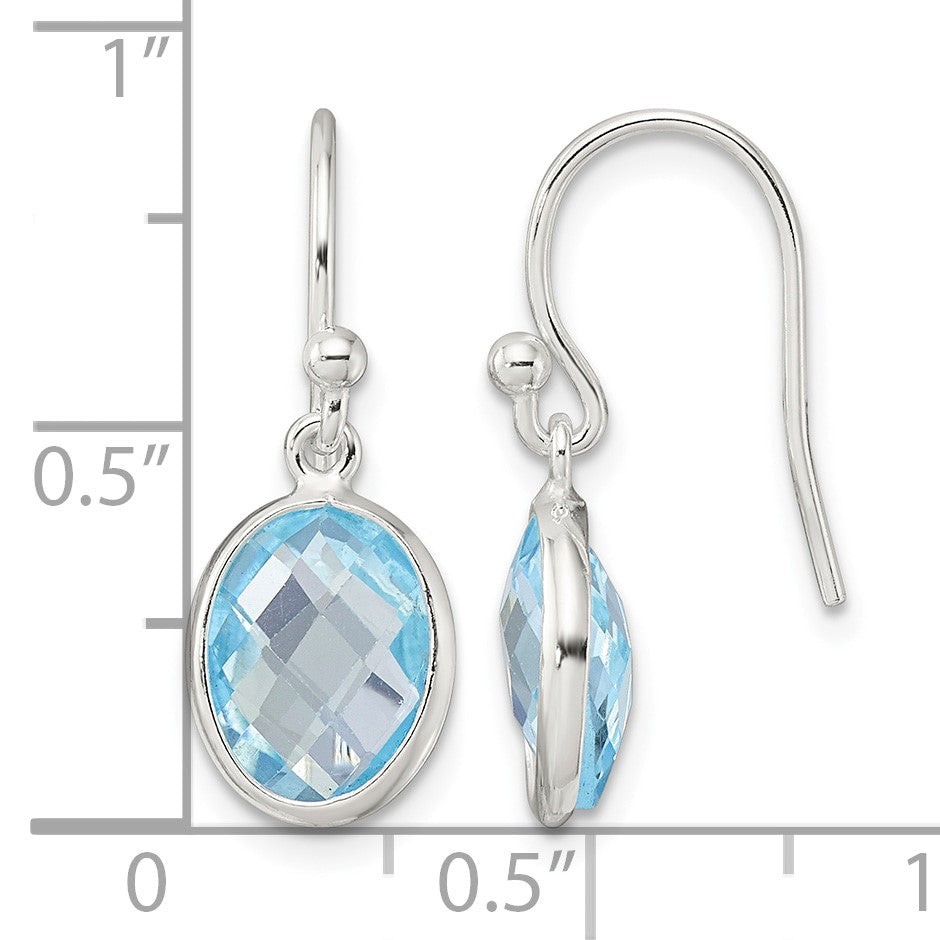 Sterling Silver Polished Oval Blue Topaz Dangle Earrings