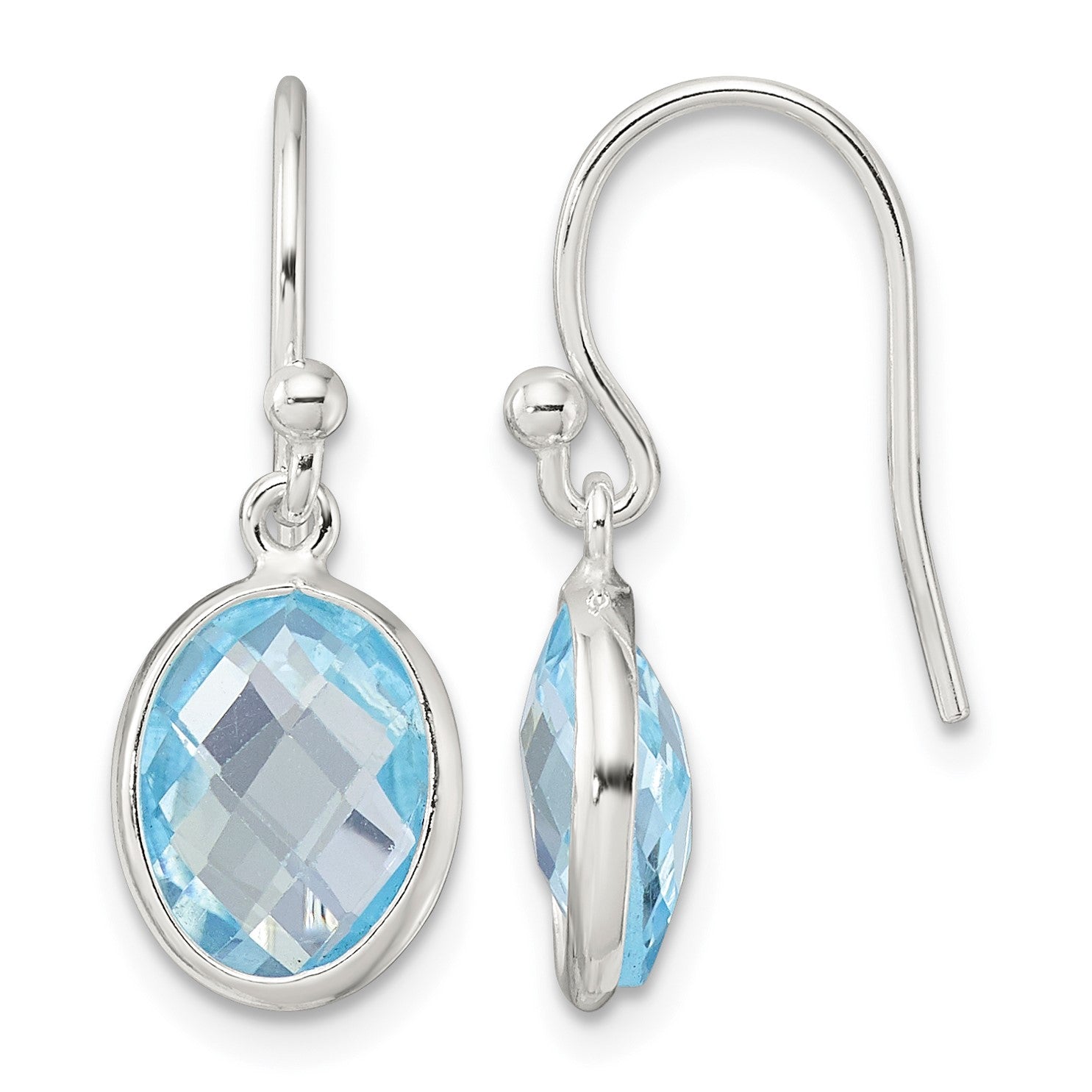 Sterling Silver Polished Oval Blue Topaz Dangle Earrings