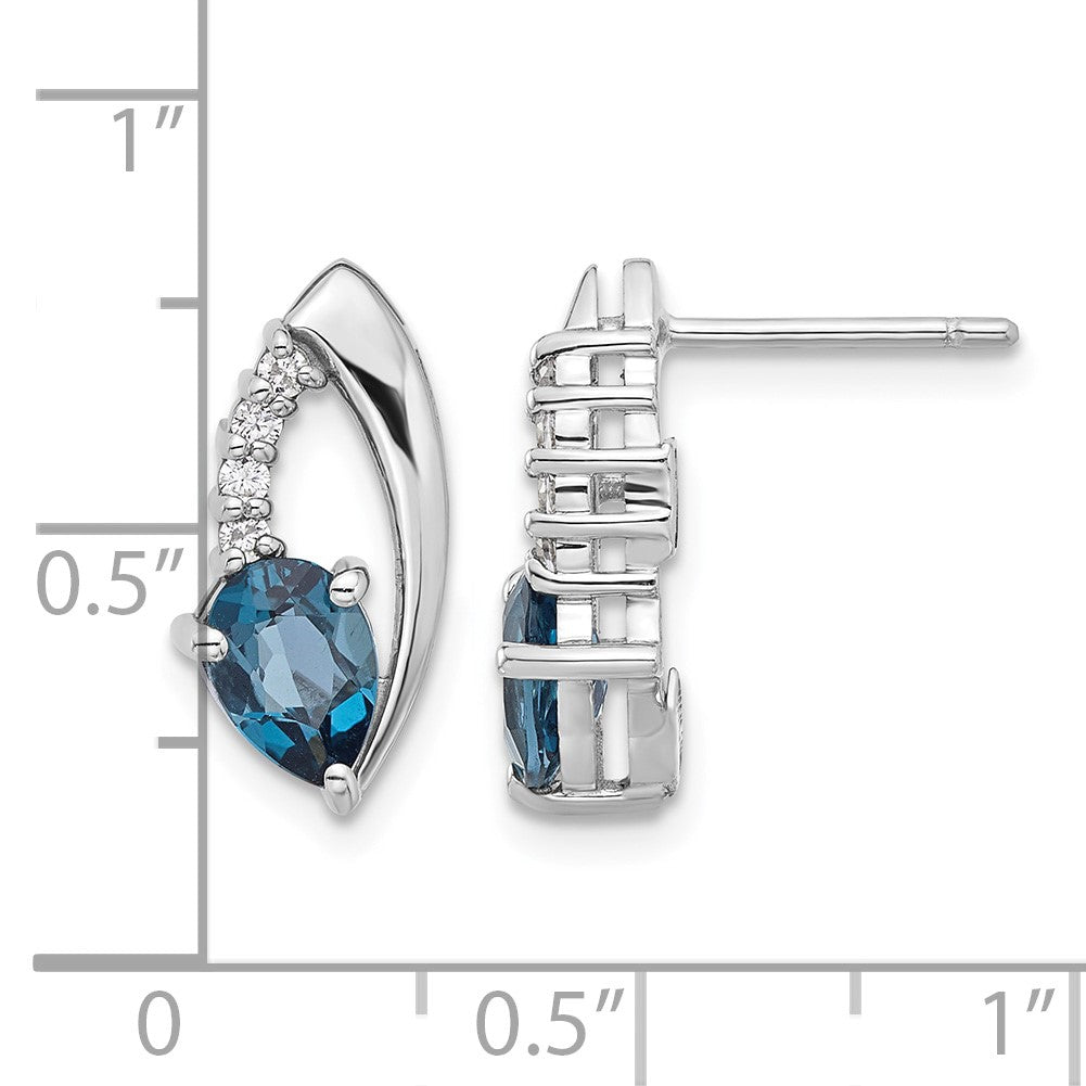 SS Rhodium-plated London Blue Topaz and White CZ Post Earrings