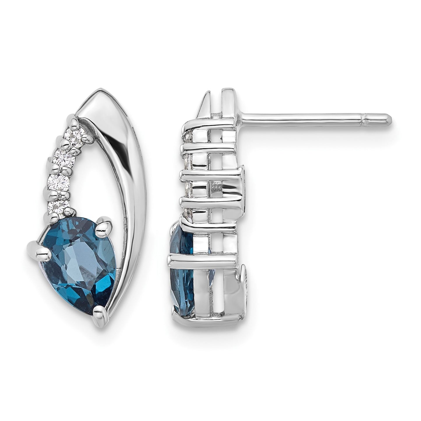 SS Rhodium-plated London Blue Topaz and White CZ Post Earrings