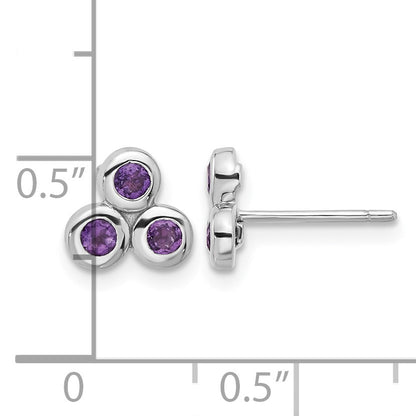 Sterling Silver Rhodium-plated Amethyst Post Earrings