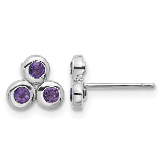 Sterling Silver Rhodium-plated Amethyst Post Earrings