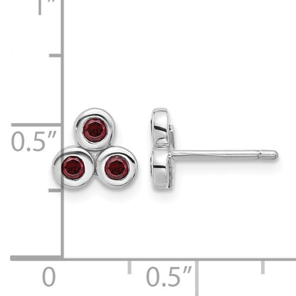 Sterling Silver Rhodium-plated Garnet Post Earrings