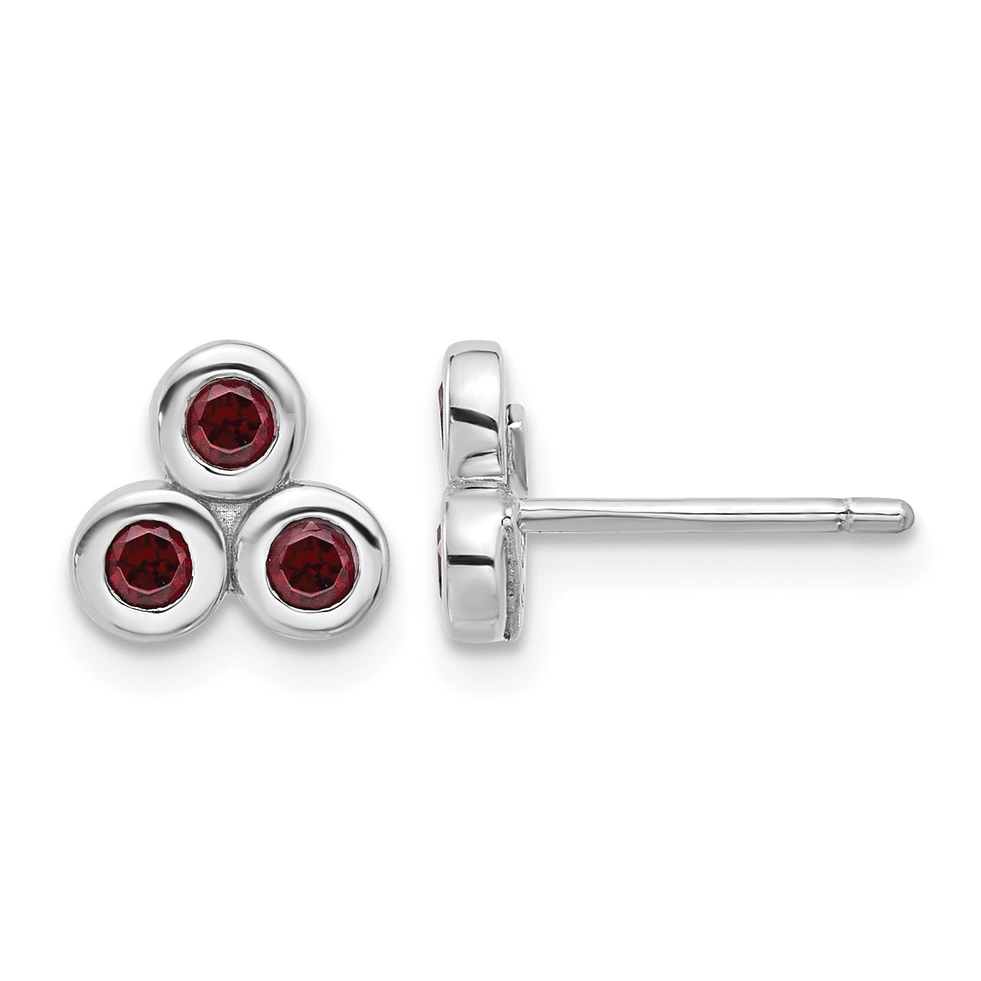 Sterling Silver Rhodium-plated Garnet Post Earrings