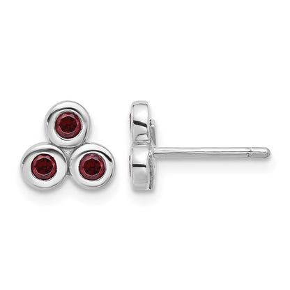 Sterling Silver Rhodium-plated Garnet Post Earrings