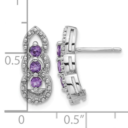 Sterling Silver Rhodium-plated Amethyst Post Earrings