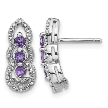 Sterling Silver Rhodium-plated Amethyst Post Earrings