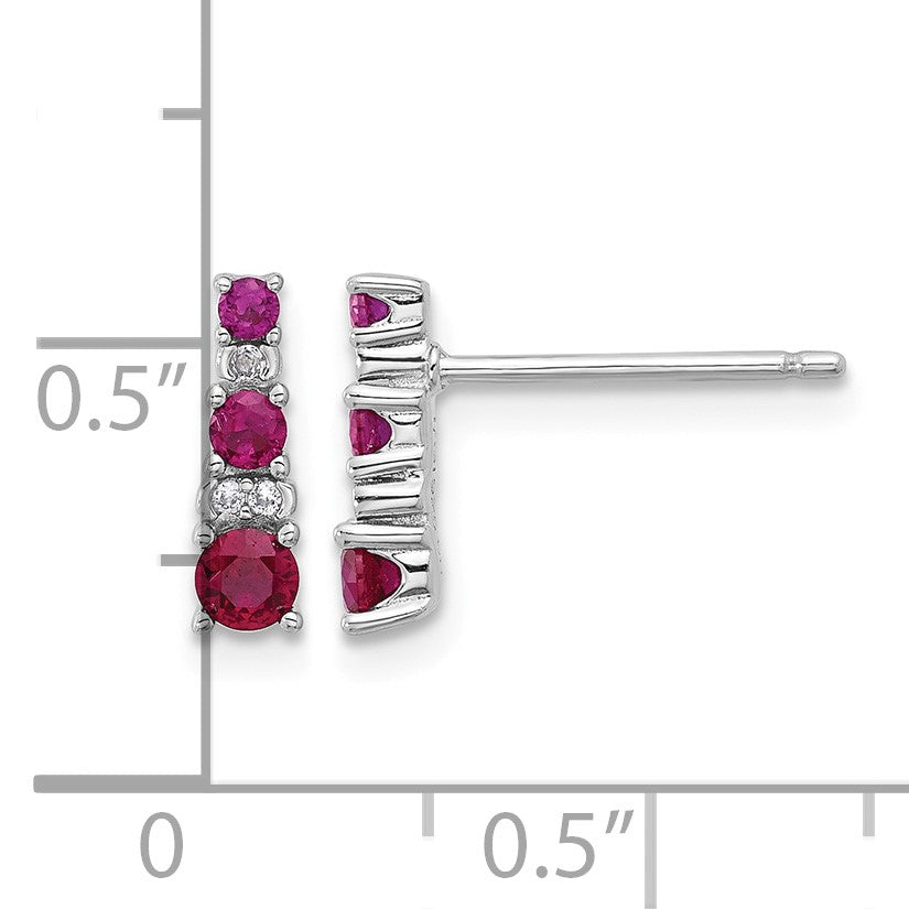 Sterling Silver Rh-plate .54 Lab Cr.Ruby .03Cr.White Sapphire Post Earrings
