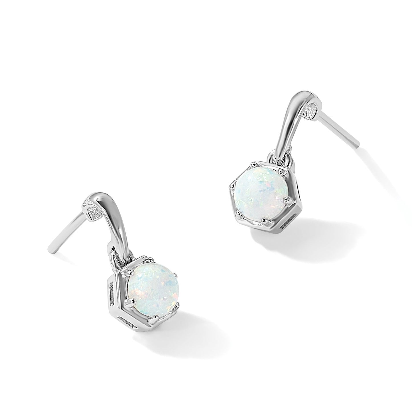 Sterling Silver Rhodium-plated Polished Created Opal Dangle Post Earrings