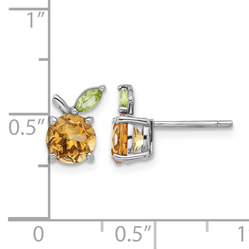 Sterling Silver Rhodium-plated Citrine and Peridot Orange Post Earrings