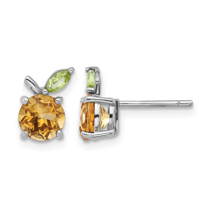 Sterling Silver Rhodium-plated Citrine and Peridot Orange Post Earrings