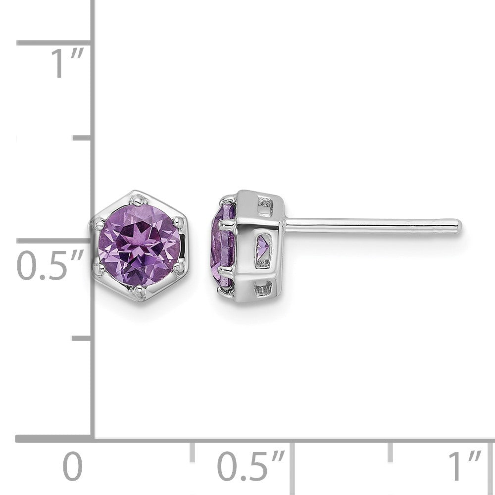 Sterling Silver Rhodium-plated Polished Amethyst Post Earrings
