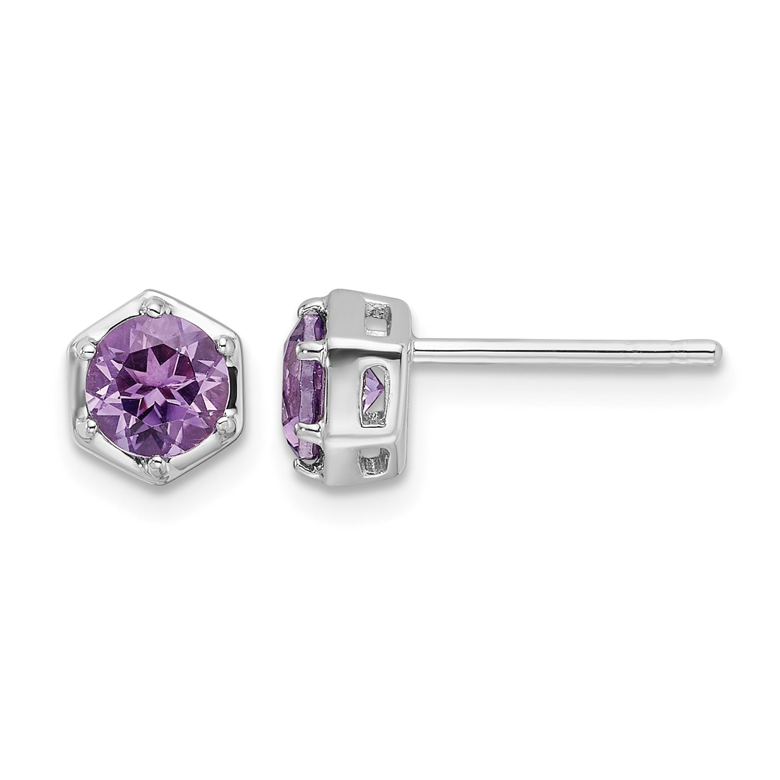 Sterling Silver Rhodium-plated Polished Amethyst Post Earrings