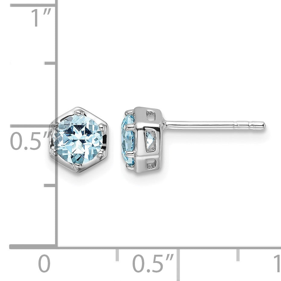 Sterling Silver Rhodium-plated Polished Sky Blue Topaz Post Earrings