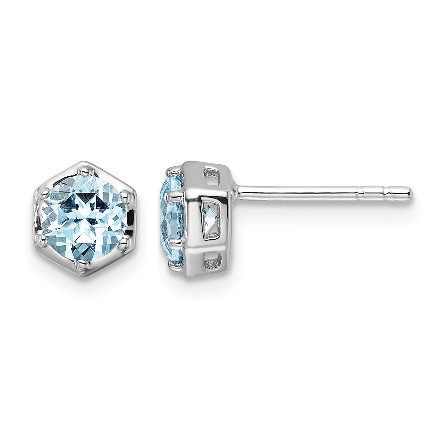 Sterling Silver Rhodium-plated Polished Sky Blue Topaz Post Earrings