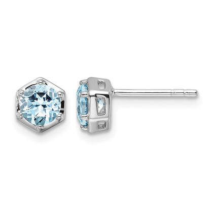 Sterling Silver Rhodium-plated Polished Sky Blue Topaz Post Earrings