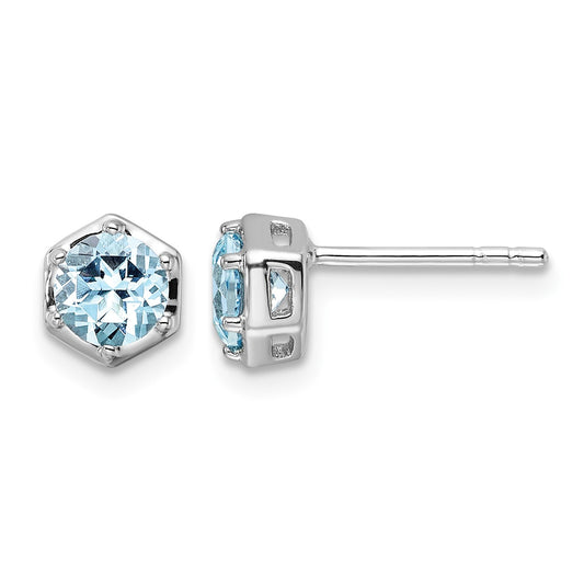 Sterling Silver Rhodium-plated Polished Sky Blue Topaz Post Earrings
