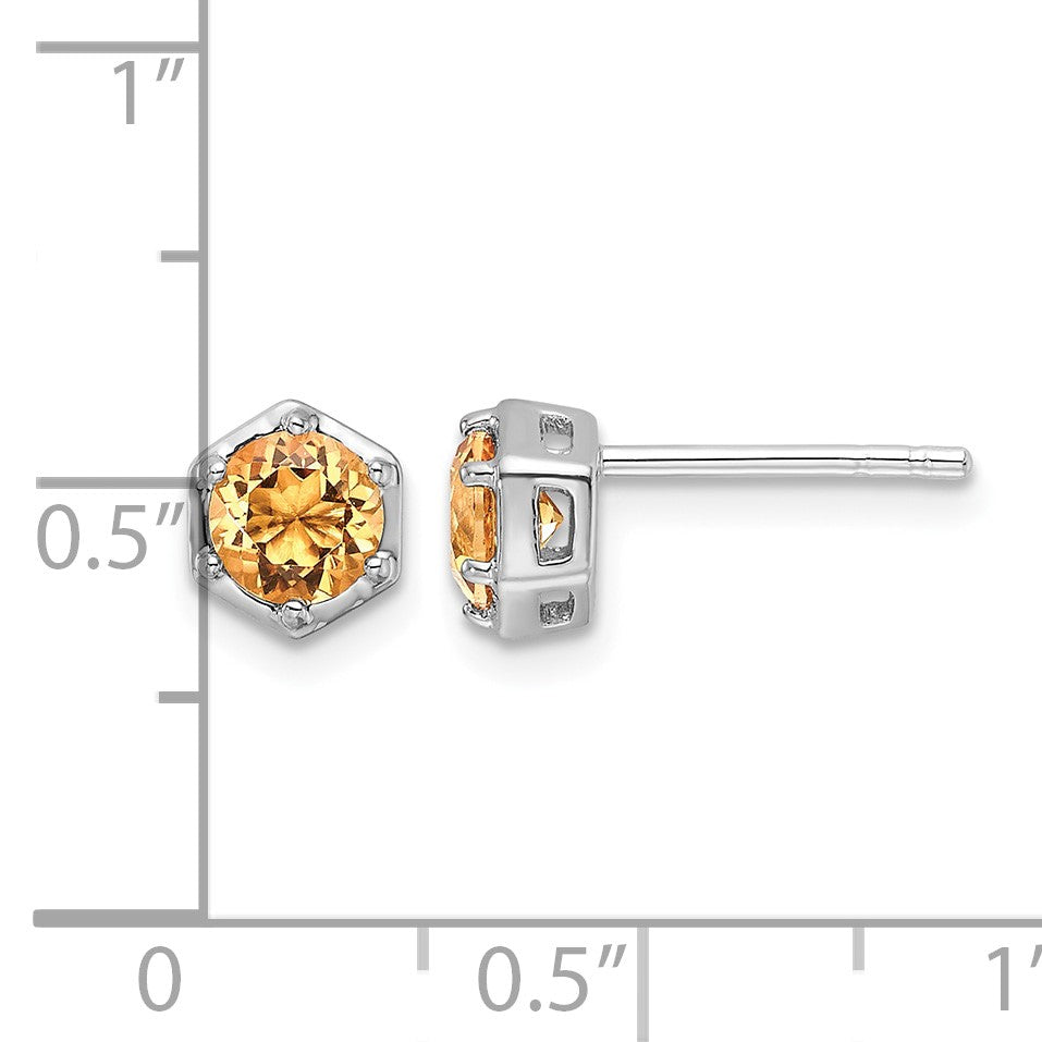 Sterling Silver Rhodium-plated Polished Citrine Post Earrings