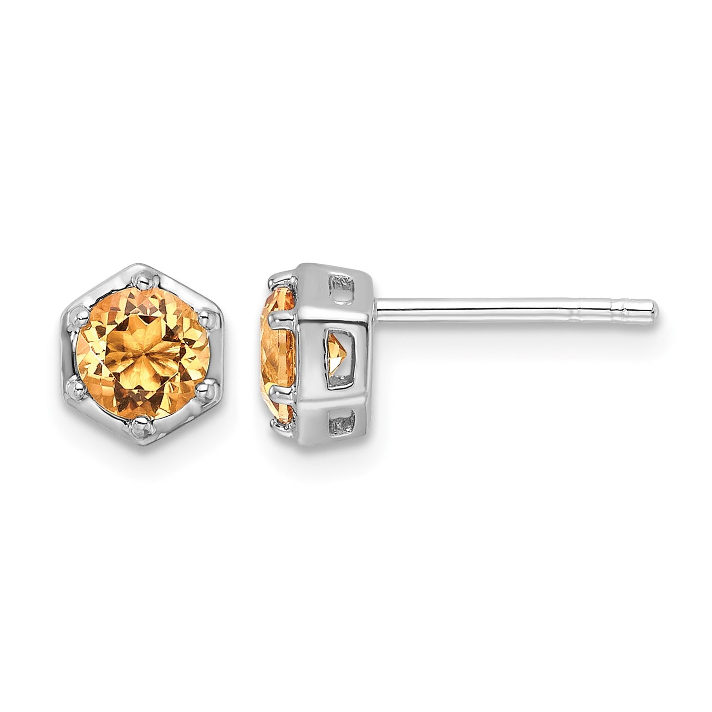 Sterling Silver Rhodium-plated Polished Citrine Post Earrings